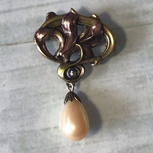 Brooch with Purple Lily and Pearl drop